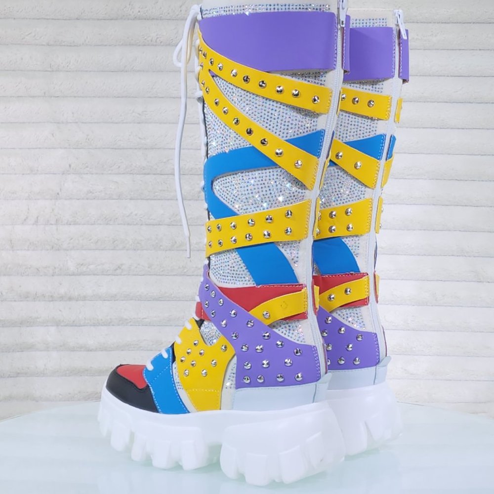 Wang Limited Edition Multi-color Wedge Platform Knee High Sneaker Boots - Picture 6 of 8